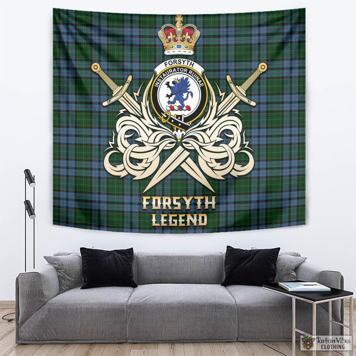 Forsyth Tartan Tapestry with Clan Crest and the Golden Sword of Courageous Legacy - Tartan Vibes Clothing