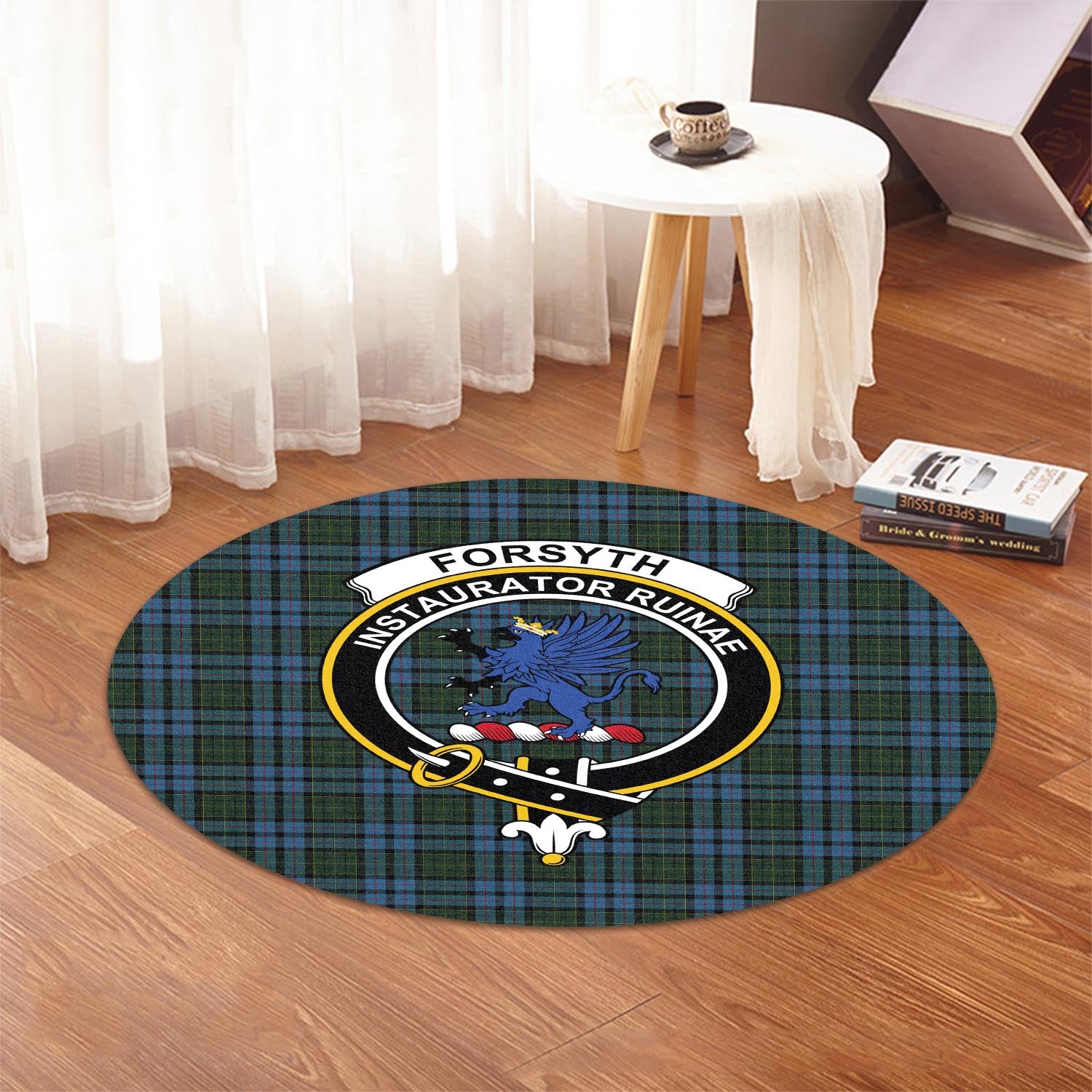 Forsyth Tartan Round Rug with Family Crest - Tartan Vibes Clothing