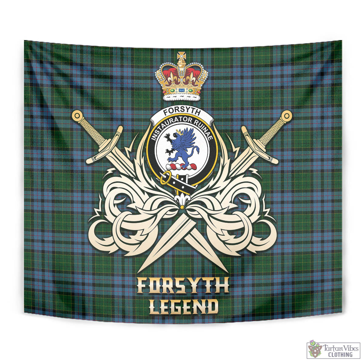 Forsyth Tartan Tapestry with Clan Crest and the Golden Sword of Courageous Legacy - Tartan Vibes Clothing