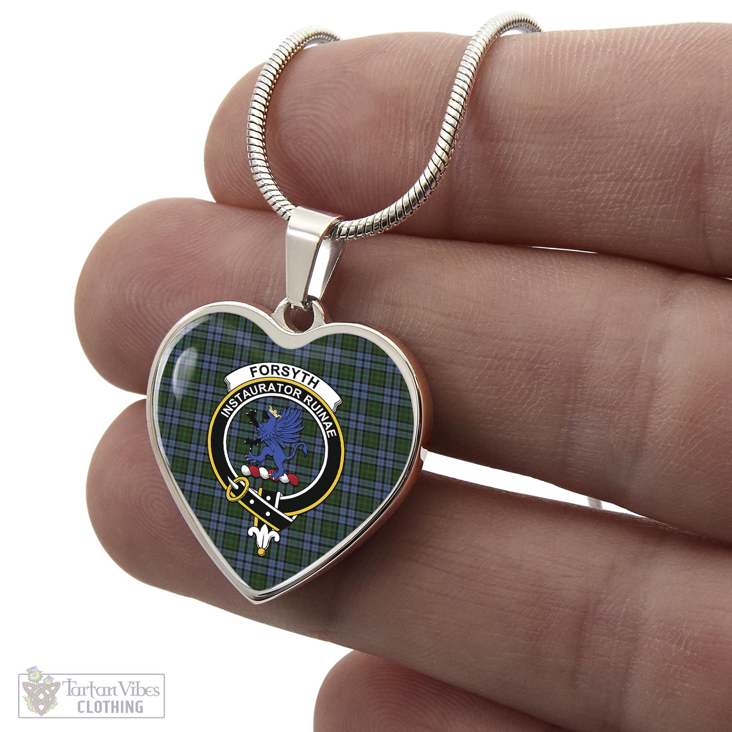 Forsyth Tartan Heart Necklace with Family Crest - Tartan Vibes Clothing