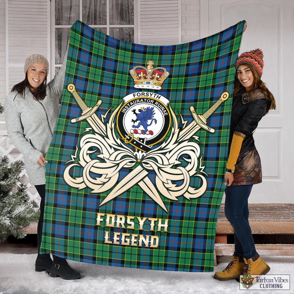 Tartan Vibes Clothing Forsyth Ancient Tartan Blanket with Clan Crest and the Golden Sword of Courageous Legacy