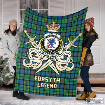 Forsyth Ancient Tartan Blanket with Clan Crest and the Golden Sword of Courageous Legacy