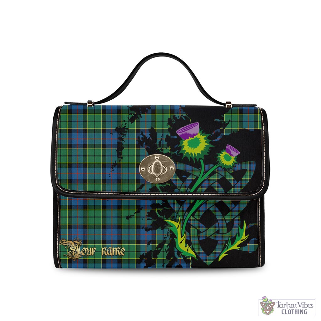 Tartan Vibes Clothing Forsyth Ancient Tartan Waterproof Canvas Bag with Scotland Map and Thistle Celtic Accents