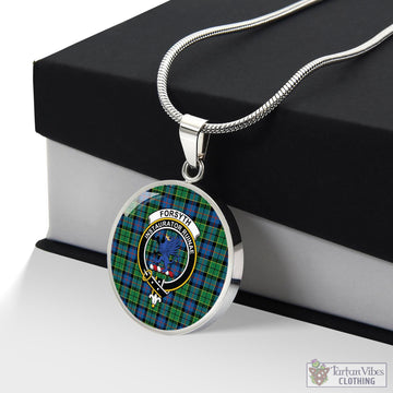 Forsyth Ancient Tartan Circle Necklace with Family Crest