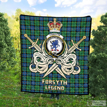 Forsyth Ancient Tartan Quilt with Clan Crest and the Golden Sword of Courageous Legacy