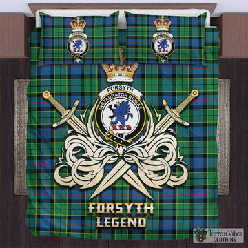 Forsyth Ancient Tartan Bedding Set with Clan Crest and the Golden Sword of Courageous Legacy