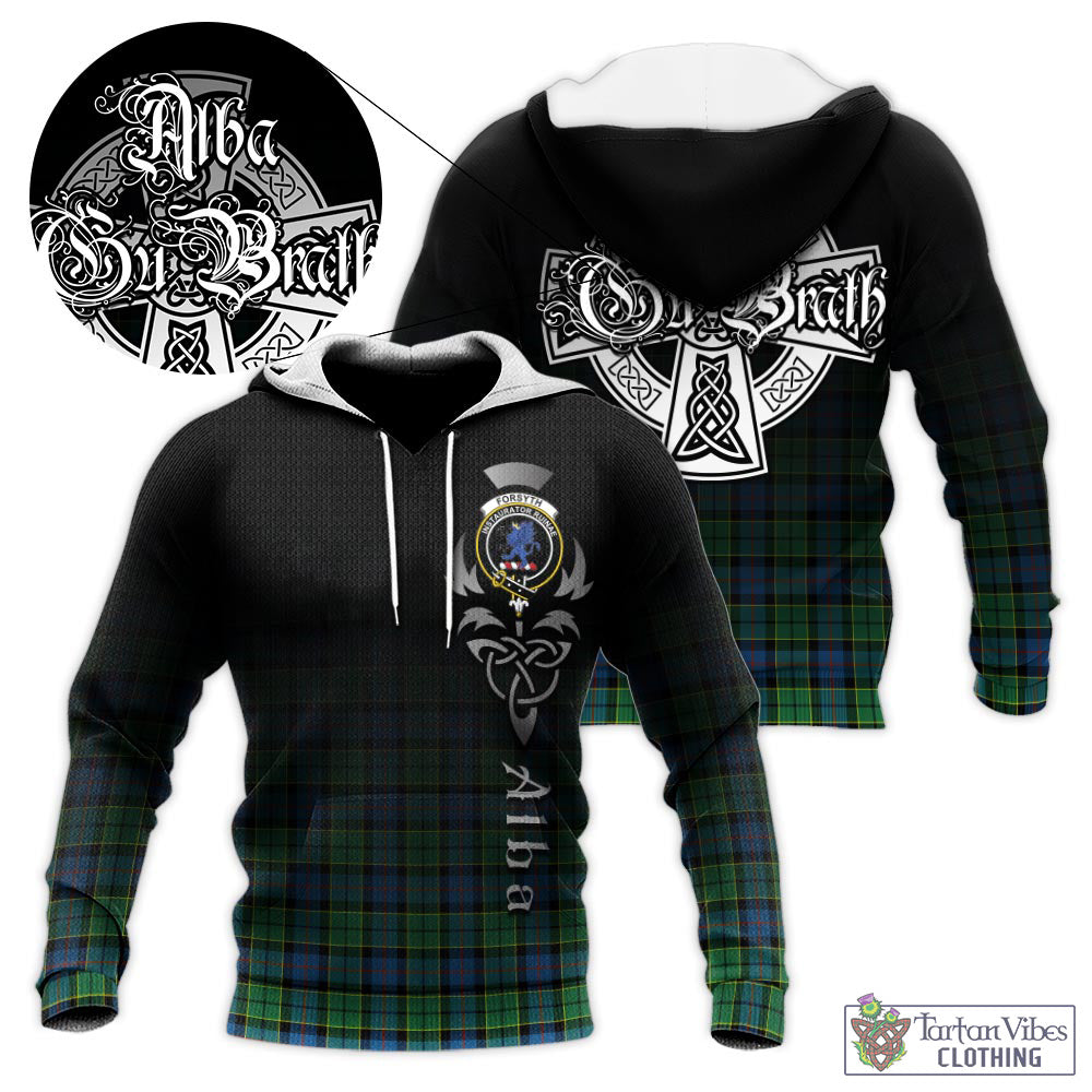 Tartan Vibes Clothing Forsyth Ancient Tartan Knitted Hoodie Featuring Alba Gu Brath Family Crest Celtic Inspired