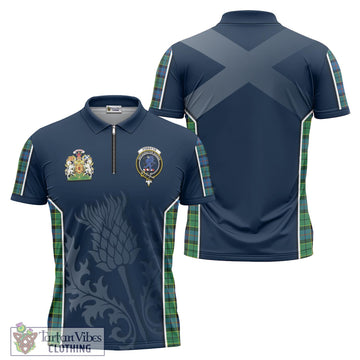 Forsyth Ancient Tartan Zipper Polo Shirt with Family Crest and Scottish Thistle Vibes Sport Style
