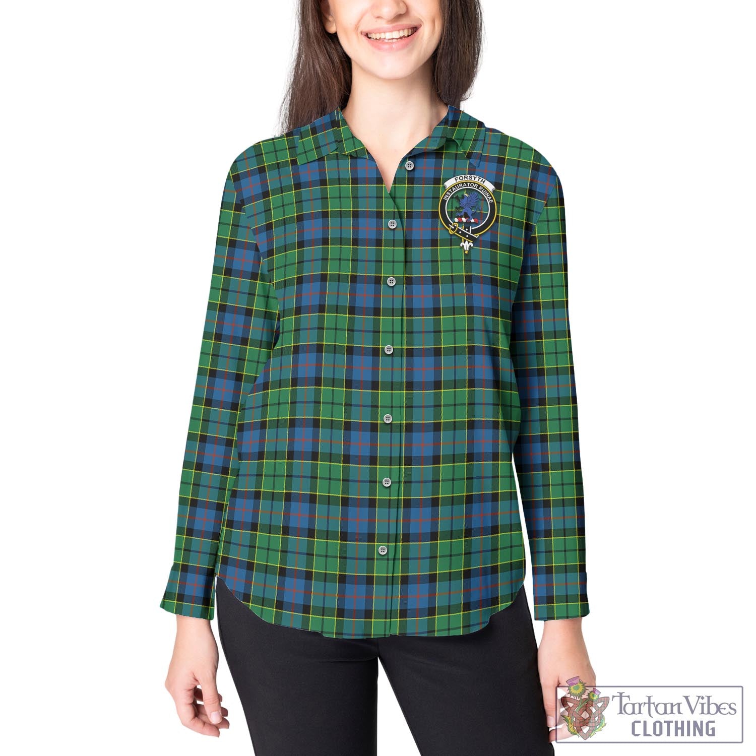 Tartan Vibes Clothing Forsyth Ancient Tartan Womens Casual Shirt with Family Crest