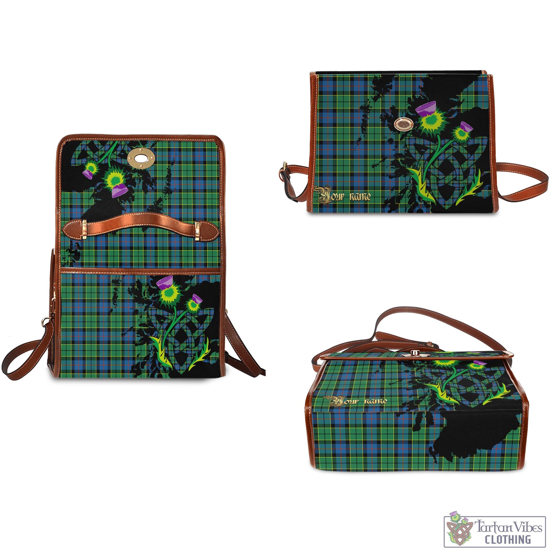 Tartan Vibes Clothing Forsyth Ancient Tartan Waterproof Canvas Bag with Scotland Map and Thistle Celtic Accents