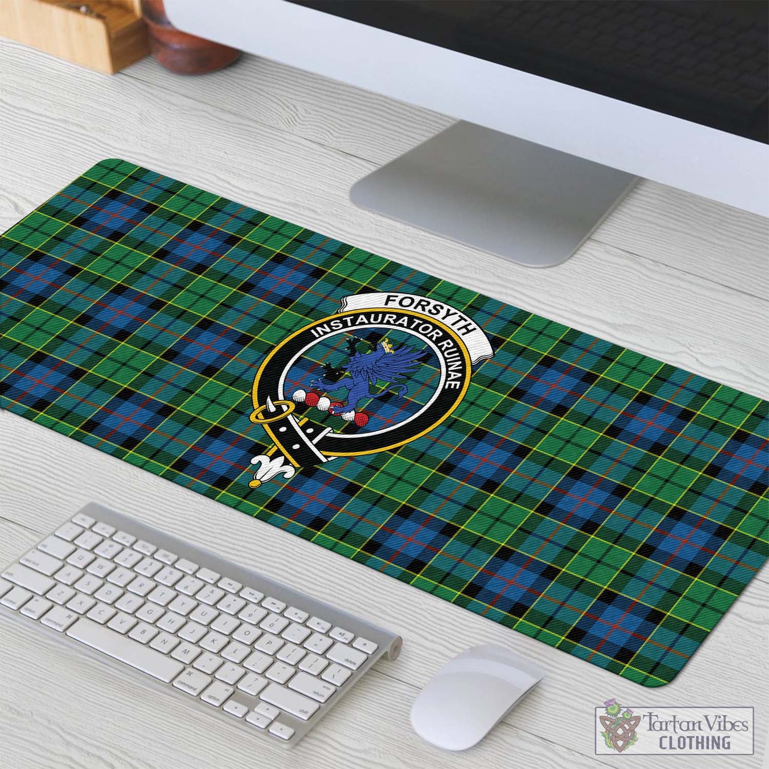 Tartan Vibes Clothing Forsyth Ancient Tartan Mouse Pad with Family Crest