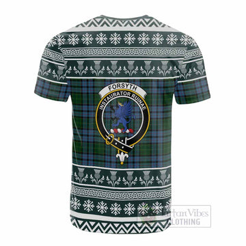 Forsyth Clan Tartan Christmas Cotton T-shirt with Family Crest