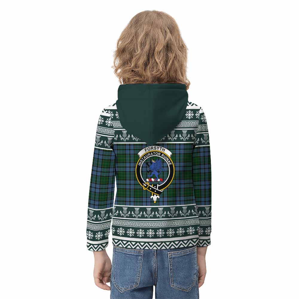 Forsyth Clan Tartan Christmas Kid Hoodie with Family Crest - Tartan Vibes Clothing