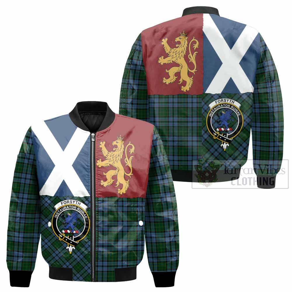 Forsyth Crest Tartan Bomber Jacket with Lion Rampant Saltire Style