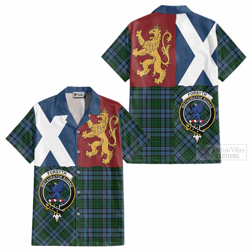 Forsyth Crest Tartan Cotton Hawaiian Shirt with Lion Rampant Saltire Style - Tartan Vibes Clothing