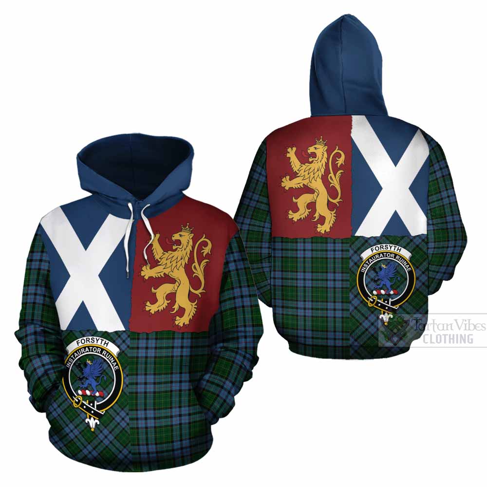 Forsyth Crest Tartan Cotton Hoodie with Lion Rampant Saltire Style - Tartan Vibes Clothing