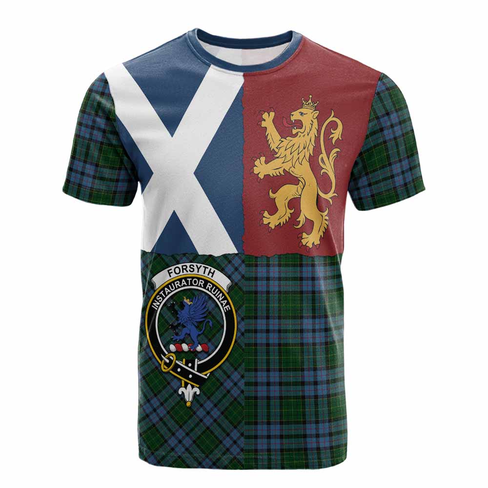 Forsyth Crest Tartan Cotton T-shirt with Lion Rampant Saltire Style - Tartan Vibes Clothing