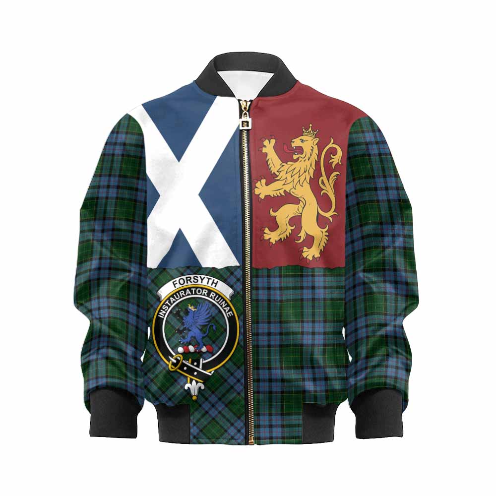 Forsyth Crest Tartan Kid Bomber Jacket with Lion Rampant Saltire Style - Tartan Vibes Clothing