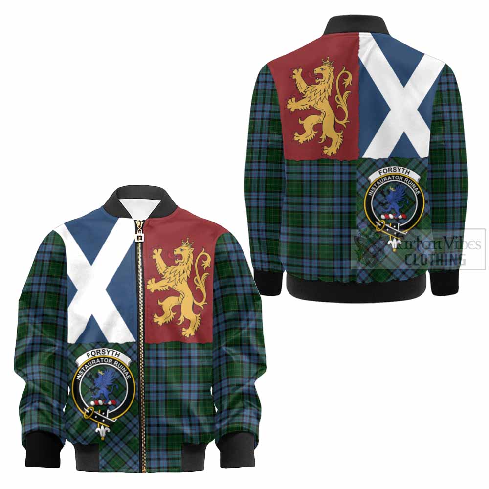 Forsyth Crest Tartan Kid Bomber Jacket with Lion Rampant Saltire Style - Tartan Vibes Clothing