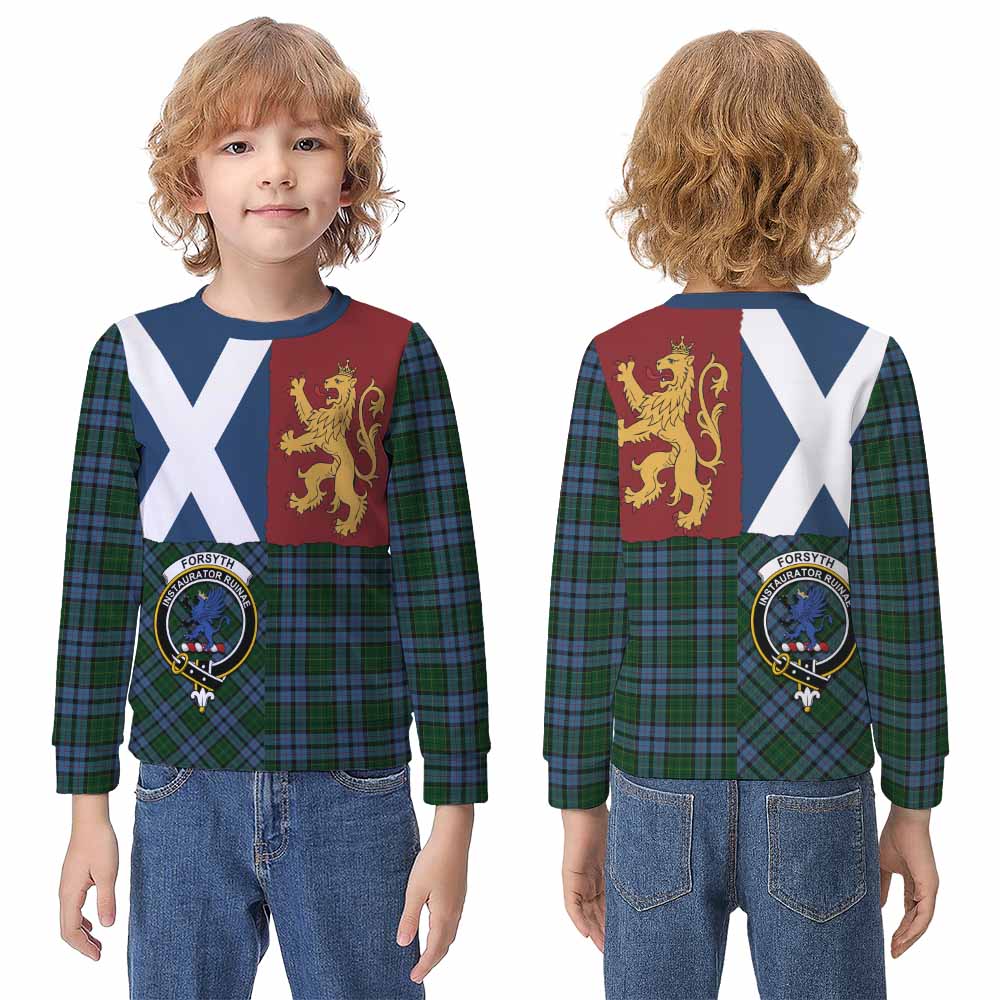 Forsyth Crest Tartan Kid Knitted Sweatshirt with Lion Rampant Saltire Style - Tartan Vibes Clothing