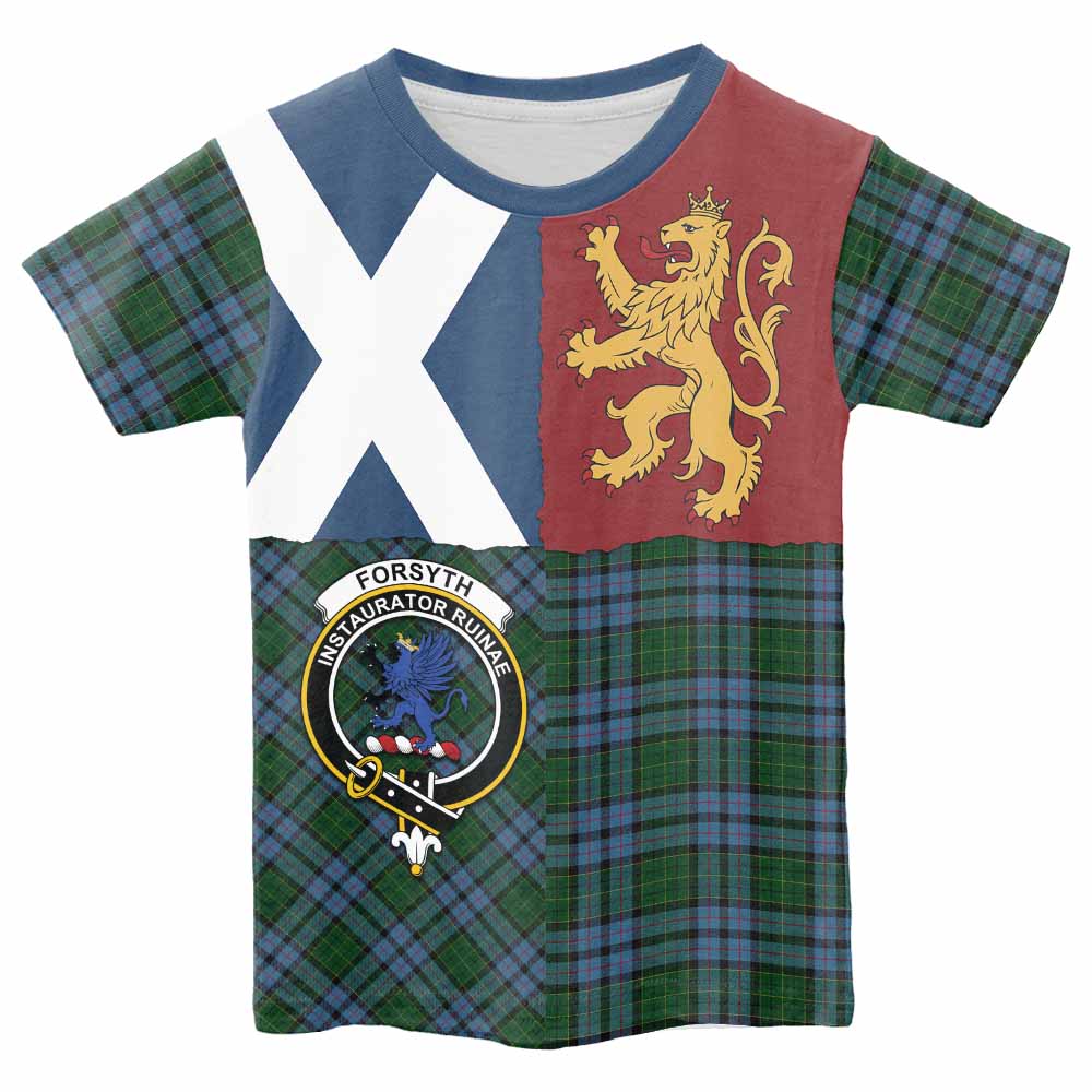 Forsyth Crest Tartan Kid T-shirt with Lion Rampant Saltire Style - Tartan Vibes Clothing