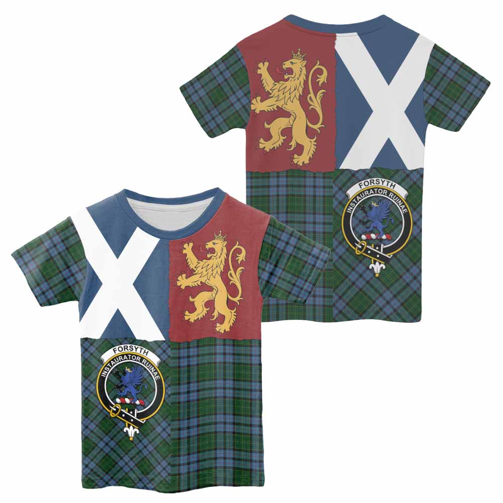 Forsyth Crest Tartan Kid T-shirt with Lion Rampant Saltire Style - Tartan Vibes Clothing