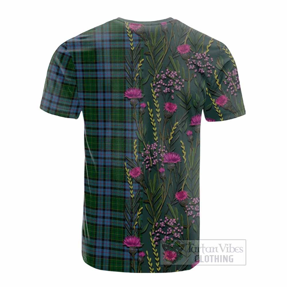 Forsyth Family Crest Tartan Cotton T-shirt Scottish Thistle Flower Pattern Half Style - Tartan Vibes Clothing