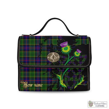 Forsyth Modern Tartan Waterproof Canvas Bag with Scotland Map and Thistle Celtic Accents