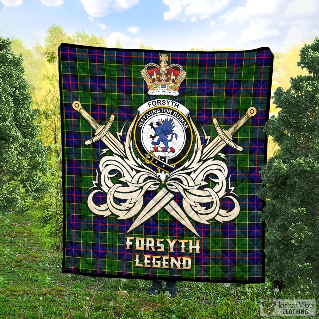 Tartan Vibes Clothing Forsyth Modern Tartan Quilt with Clan Crest and the Golden Sword of Courageous Legacy