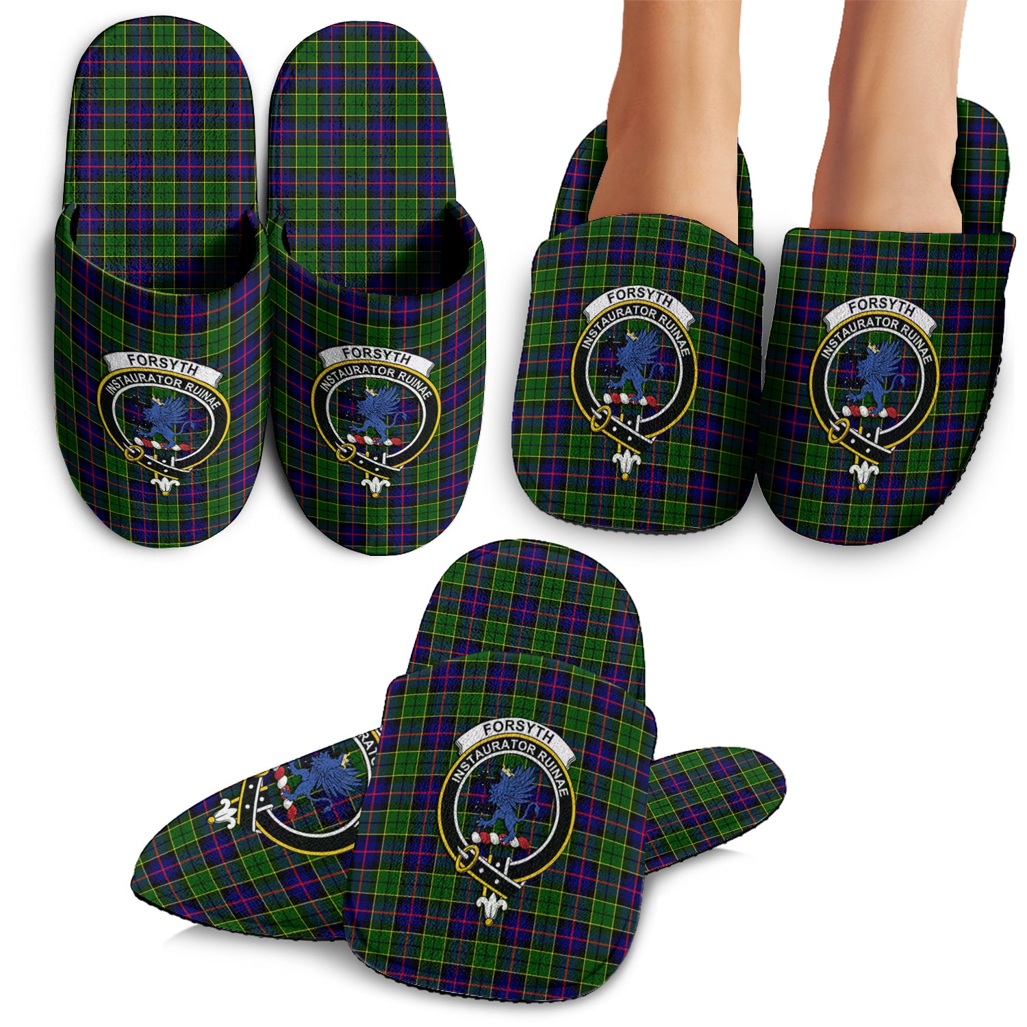 Forsyth Modern Tartan Home Slippers with Family Crest - Tartanvibesclothing