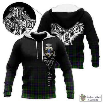 Forsyth Modern Tartan Knitted Hoodie Featuring Alba Gu Brath Family Crest Celtic Inspired