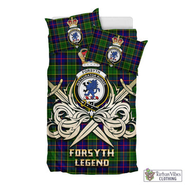 Forsyth Modern Tartan Bedding Set with Clan Crest and the Golden Sword of Courageous Legacy