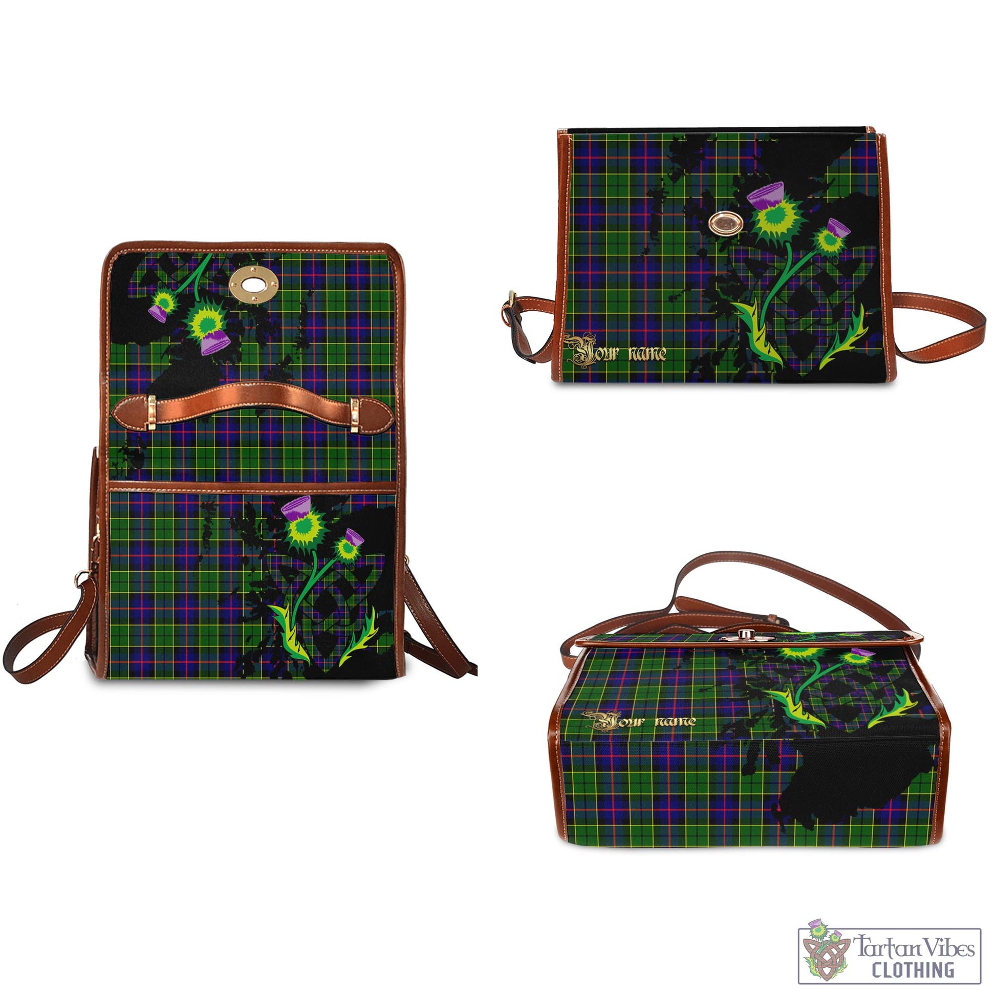 Tartan Vibes Clothing Forsyth Modern Tartan Waterproof Canvas Bag with Scotland Map and Thistle Celtic Accents