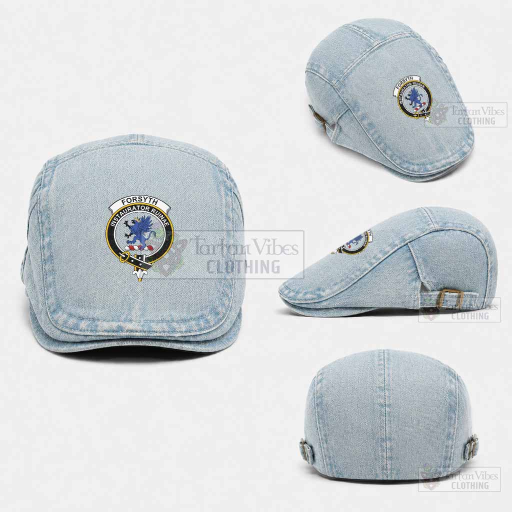 Forsyth Scottish Clan Crest Washed Flat Cap - Unisex Jeff Cap One Size (Adjustable) Light Blue - Tartan Vibes Clothing