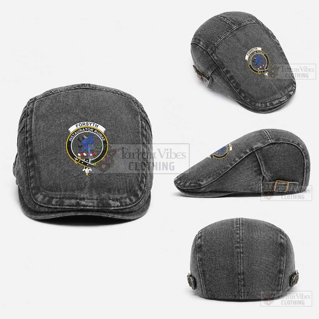 Forsyth Scottish Clan Crest Washed Flat Cap - Unisex Jeff Cap One Size (Adjustable) Black - Tartan Vibes Clothing