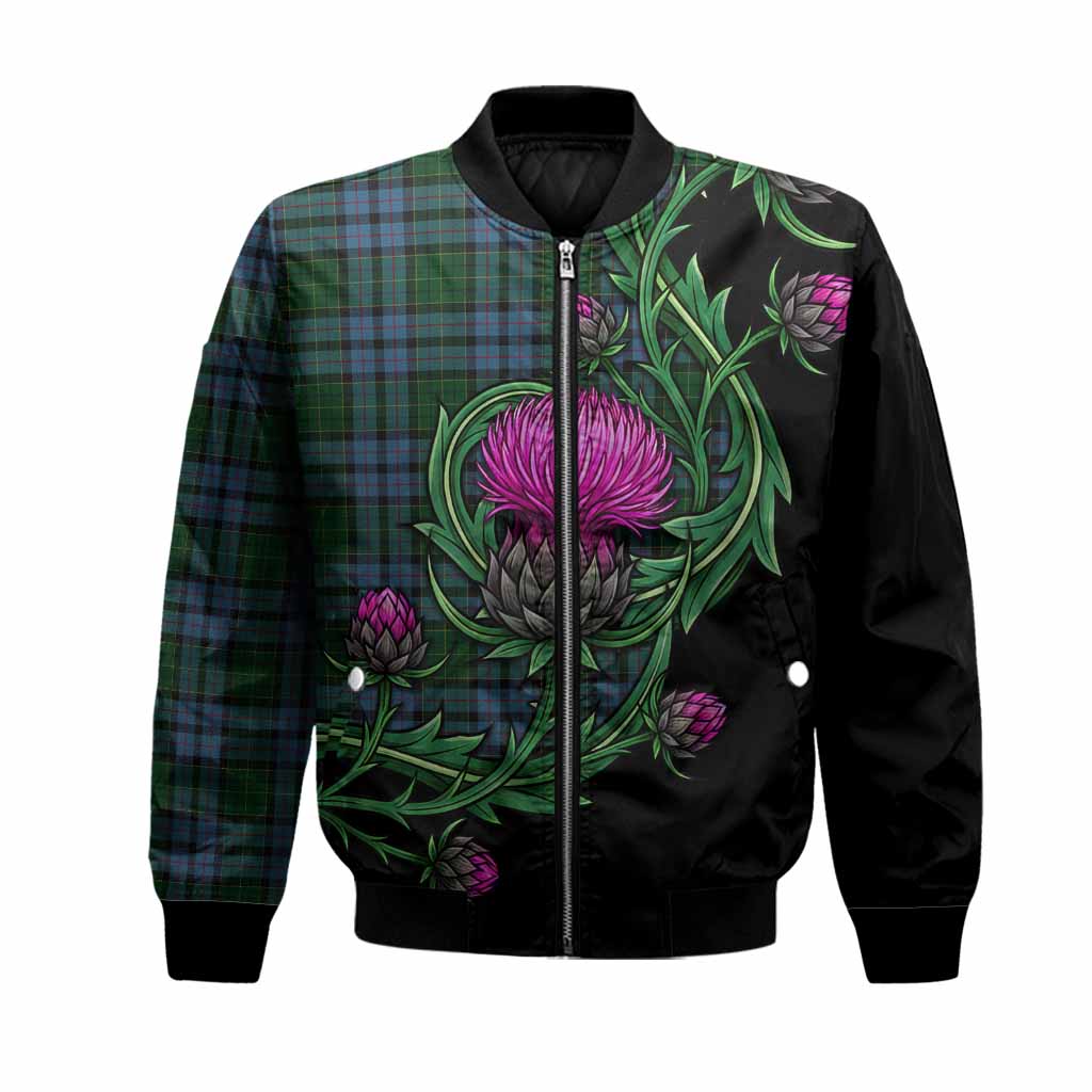 Forsyth Tartan Bomber Jacket Resilient Scottish Thistle Unisex Black - Tartan Vibes Clothing