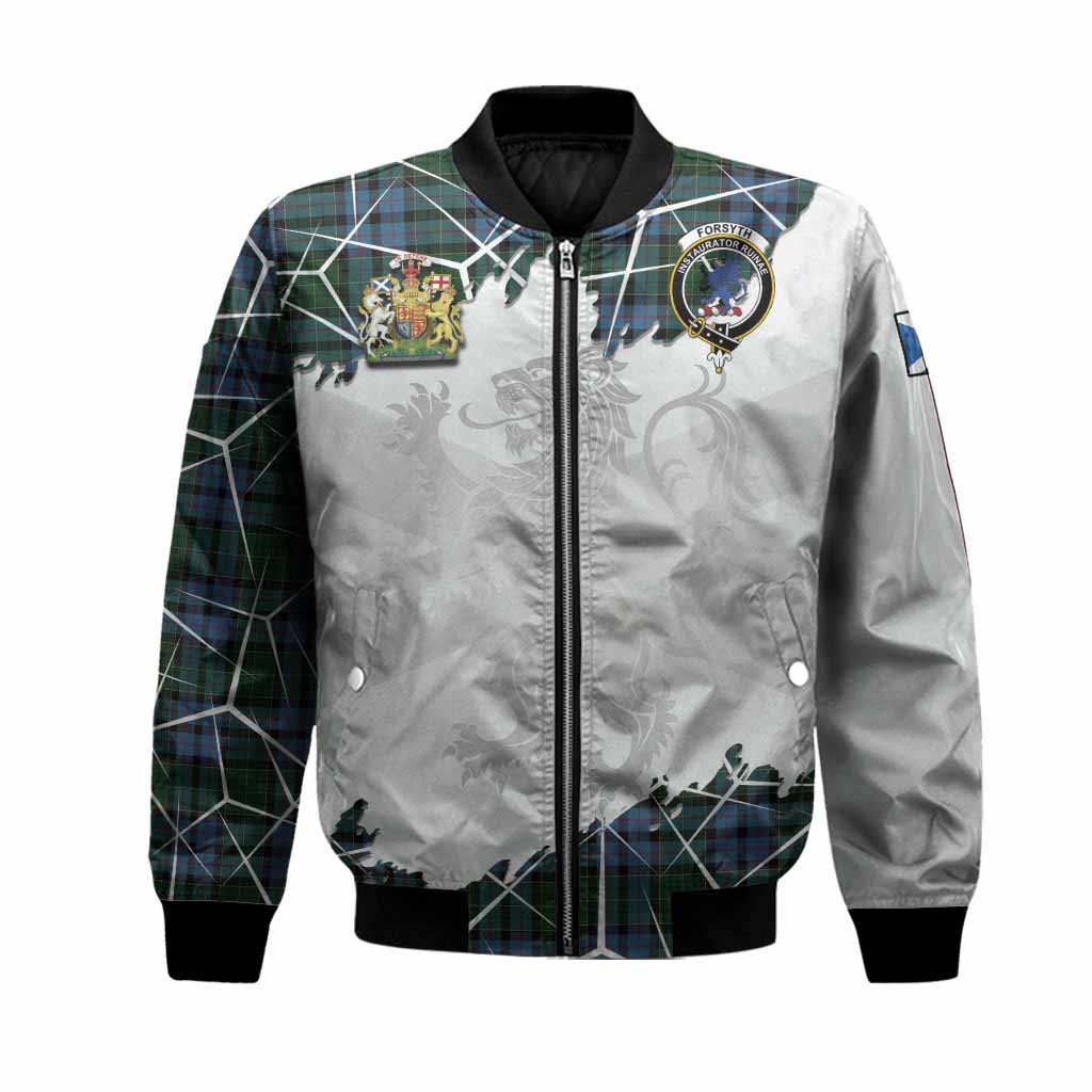 Forsyth Tartan Bomber Jacket with Family Crest and Lion Rampant Grunge Style