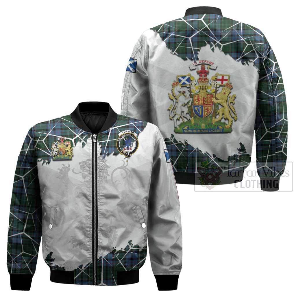 Forsyth Tartan Bomber Jacket with Family Crest and Lion Rampant Grunge Style