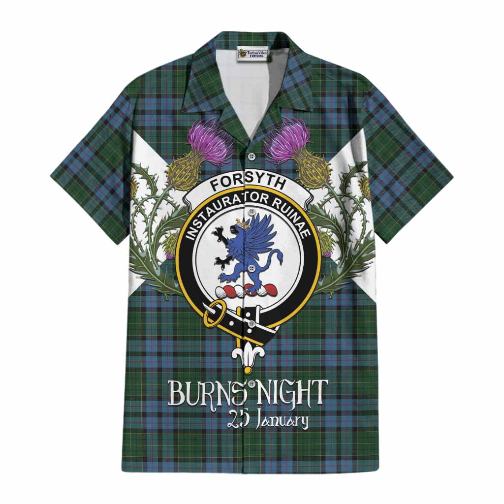Forsyth Tartan Family Crest Cotton Hawaiian Shirt Scottish Burns Night Thistle Floral