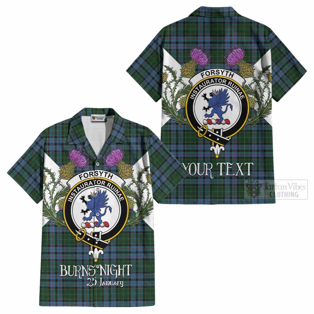 Forsyth Tartan Family Crest Cotton Hawaiian Shirt Scottish Burns Night Thistle Floral