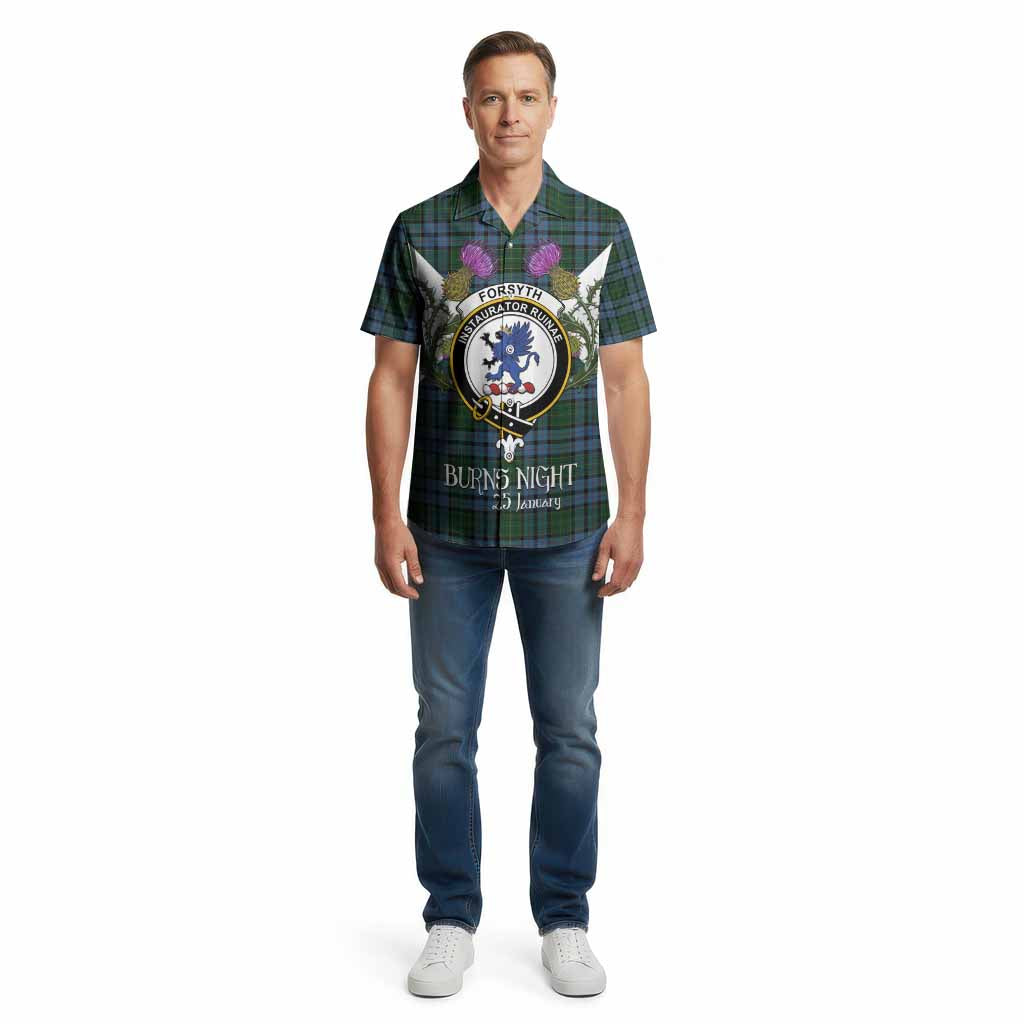 Forsyth Tartan Family Crest Cotton Hawaiian Shirt Scottish Burns Night Thistle Floral