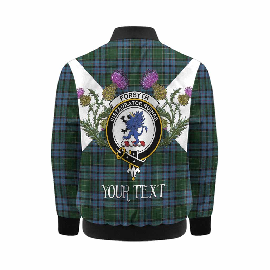 Forsyth Tartan Family Crest Kid Bomber Jacket Scottish Burns Night Thistle Floral