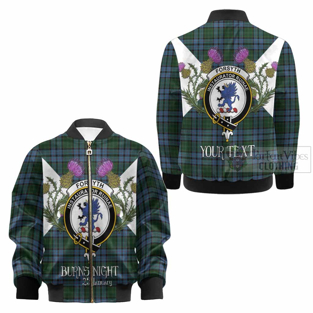 Forsyth Tartan Family Crest Kid Bomber Jacket Scottish Burns Night Thistle Floral