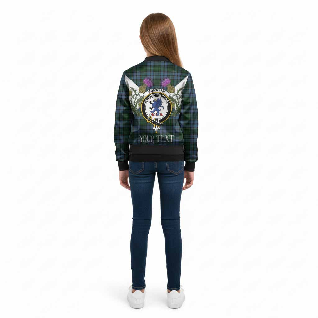 Forsyth Tartan Family Crest Kid Bomber Jacket Scottish Burns Night Thistle Floral