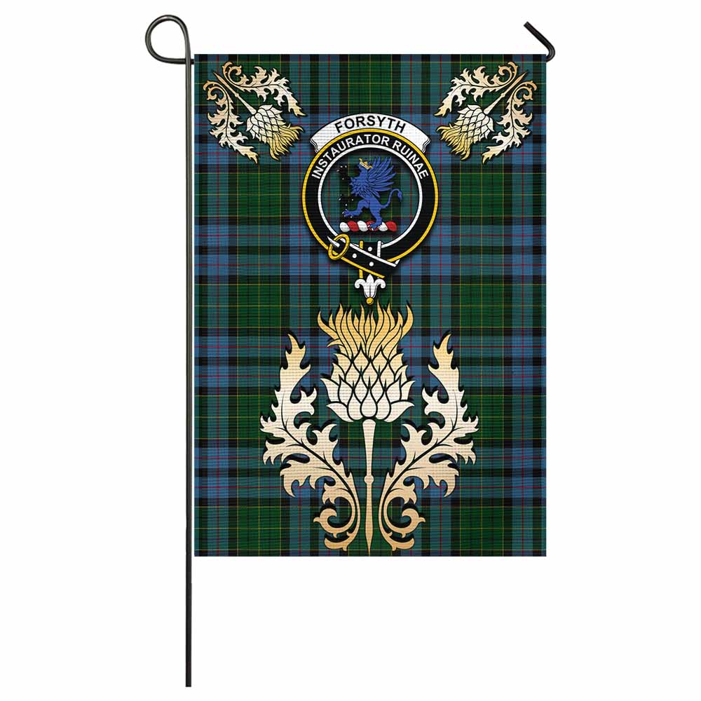 Forsyth Tartan Garden Flag with Golden Regal Scottish Thistle Emblem - Tartan Vibes Clothing