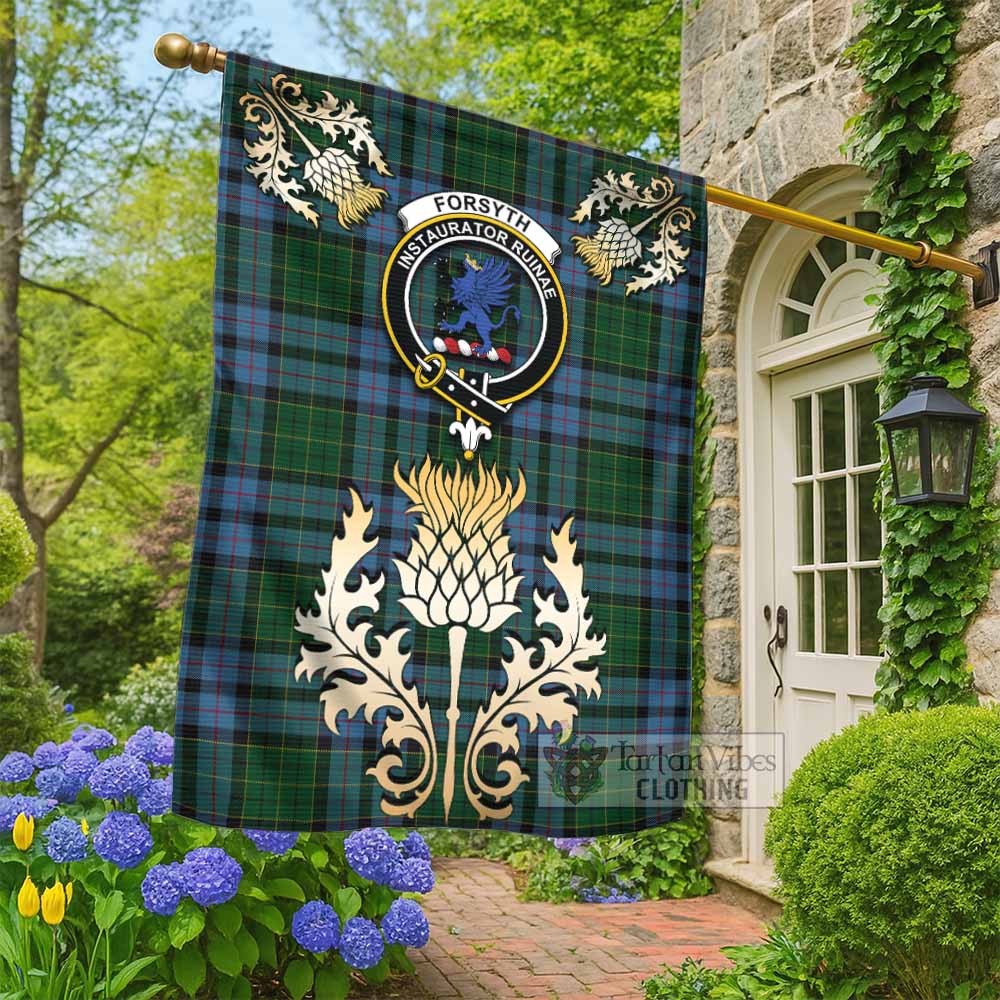 Forsyth Tartan Garden Flag with Golden Regal Scottish Thistle Emblem - Tartan Vibes Clothing