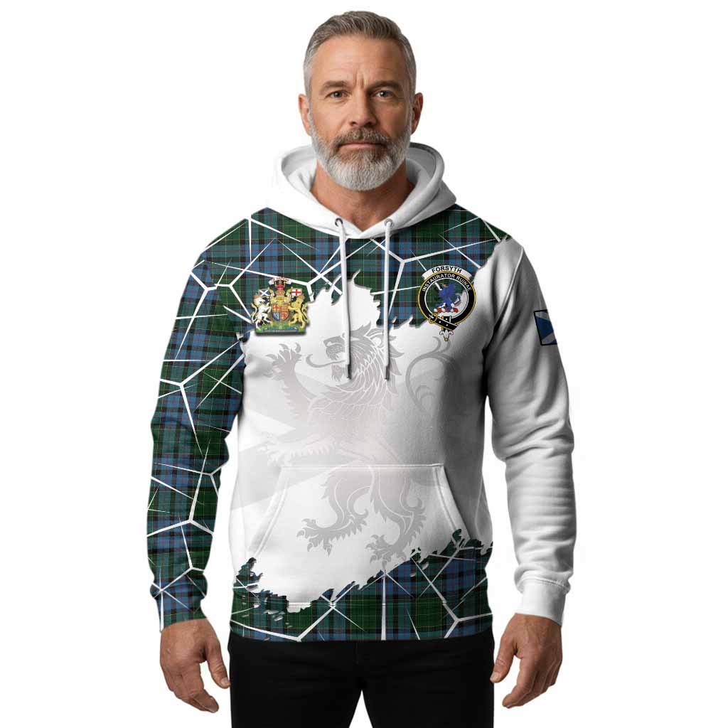 Forsyth Tartan Hoodie with Family Crest and Lion Rampant Grunge Style