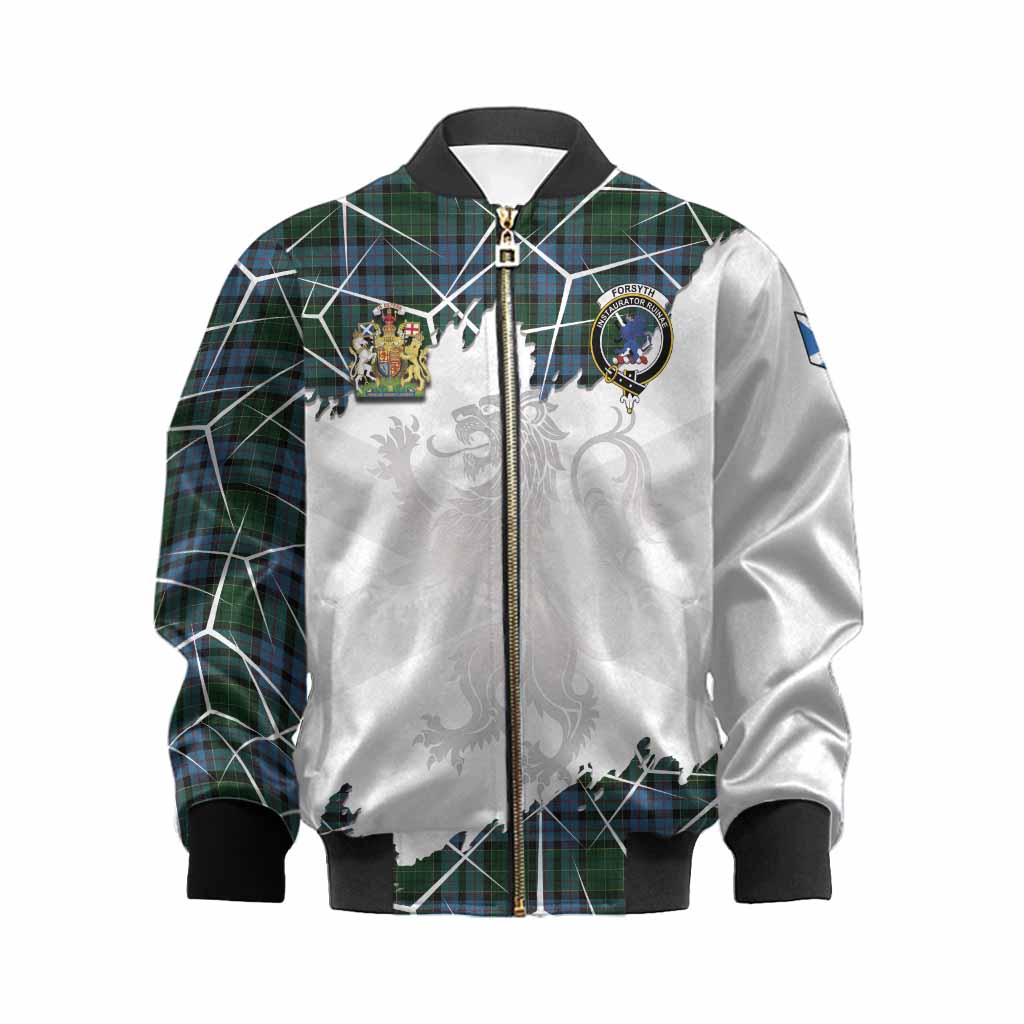 Forsyth Tartan Kid Bomber Jacket with Family Crest and Lion Rampant Grunge Style