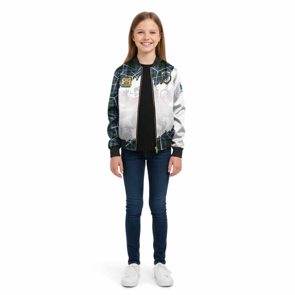 Forsyth Tartan Kid Bomber Jacket with Family Crest and Lion Rampant Grunge Style