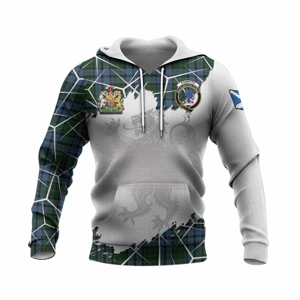 Forsyth Tartan Knitted Hoodie with Family Crest and Lion Rampant Grunge Style